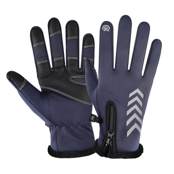 Cycling Warm Gloves Windproof Waterproof Thermal Gloves Anti Slip Full Finger Gloves for Fitness Fishing with Arrowhead Zipper Blue