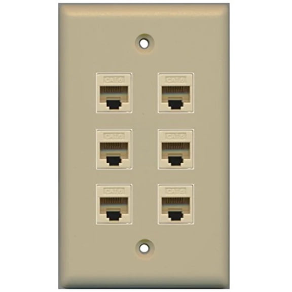 RiteAV - 6 Port Cat6 Female-Female Wall Plate - Ivory