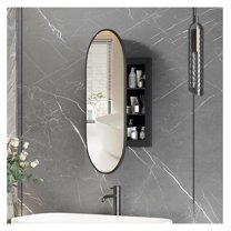 Oval Medicine Cabinet Mirror for Bathroom,Recessed Black Medicine Cabinet with Mirror, Brushed Black Mirror Cabinet with 3 Storage,Metal Edge,Wall Mounted,16x31Inch