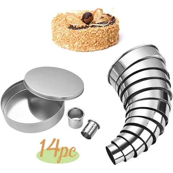 14 Piece Round Cookie Cutters，Stainless Steel Circle Biscuits Cutters with Storage Tin, for Dough, Pastry, Donut, Fondant, Sugarcraft, Fruit Vegetable DIY Cake Decoration
