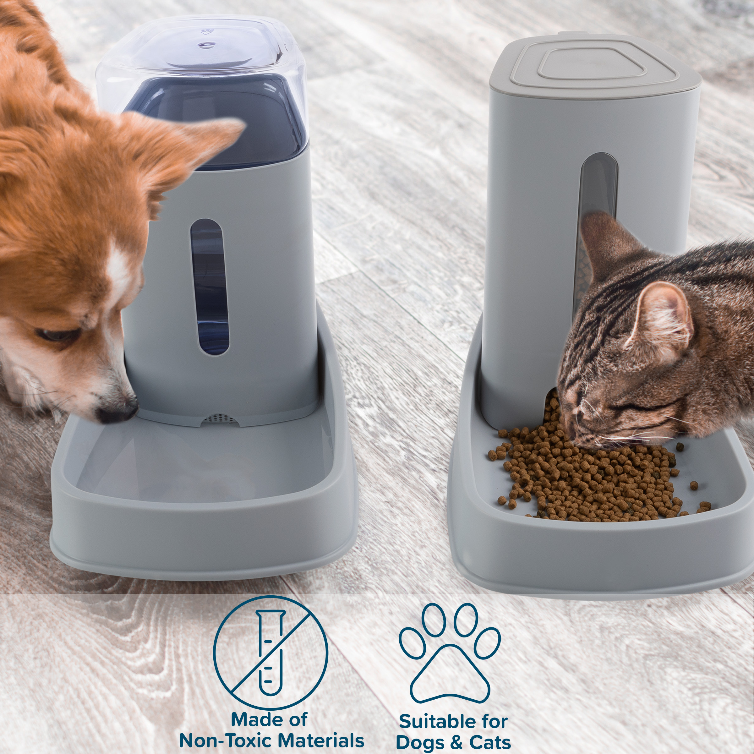 PETMAKER 2-Pack 3.8L/1G Automatic Pet Feeder and Water Dispenser (Gray)