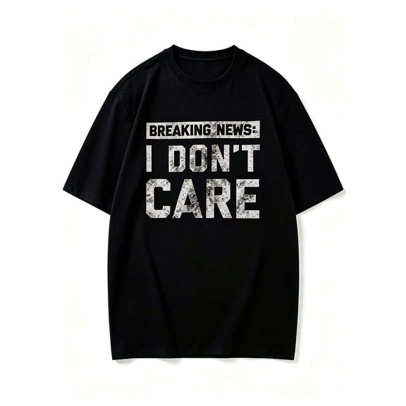 Men's Breaking News Slogan Graphic T‑Shirt Cotton Black Short Sleeve Crewneck Oversized