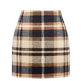 thumbnail image 5 of FASHOFT Christmas Plaid Skirts for Women Mini Skirt Fall Winter Elegant High Waisted Pencil Skirt Vintage Bodycon Wool Short Skirt Brown L, 5 of 5