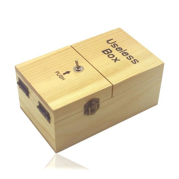 Useless Box Leave Me Alone Machine Fully Assembled in Real Wood Gifts toys for Adults and Children(Brown)