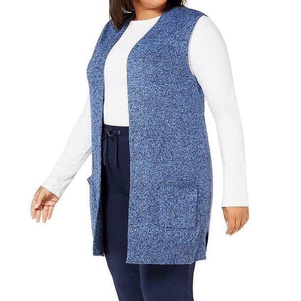 Karen Scott Womens Sweater Plus Marled Knit Longline Vest 3X