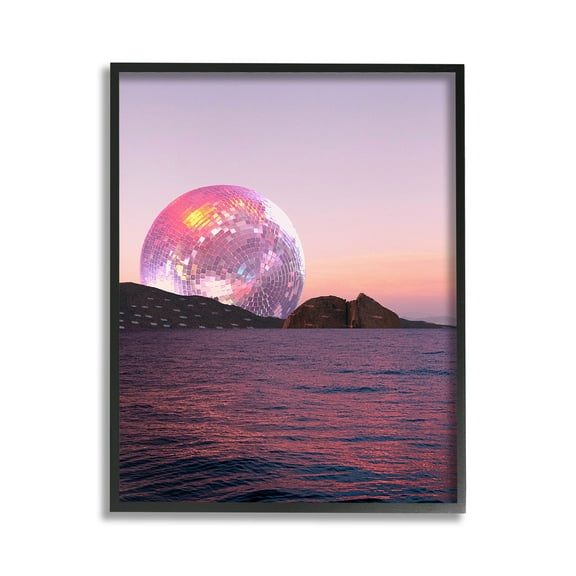 Stupell Industries Disco Ball Sunset Landscape Painting Black Framed Art Print Wall Art, 11 x 14