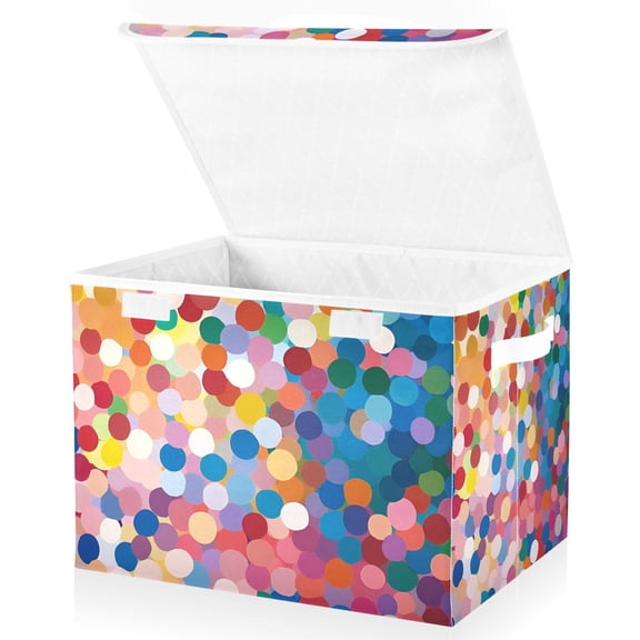 Yayeee Collapsible Cube Storage Bin with Lid Fabric Closet Decorative Basket with Handles, Light Colorful Circles