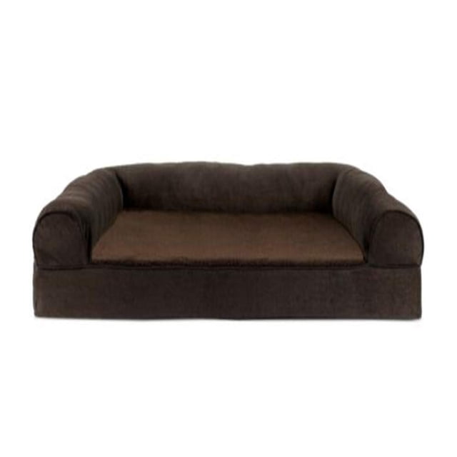 Furhaven Cama ortopédica para perros grandes/medianos con refuerzos extraíbles y funda lavable, para perros de hasta 55 libras - Sofá de felpa y gamuza - Espresso, grande