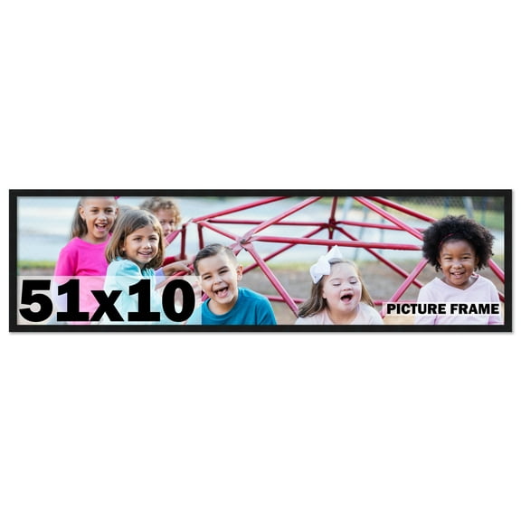 51x10 Frame Black Solid Wood Picture Frame | 0.75 Inch Moulding Width | Includes UV Acrylic