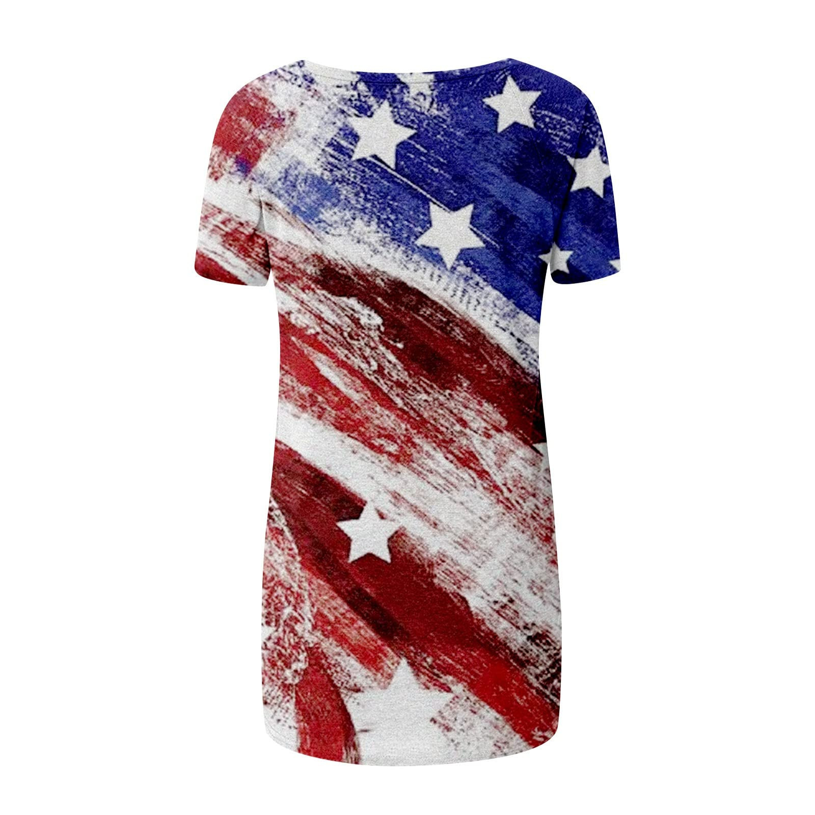 RYRJJ On Clearance 4th of July Shirts for Women Summer Independence Day  Short Sleeve V-Neck T-Shirt Patriotic Tie Dye Color Block Tees  Tops(Black,M) 