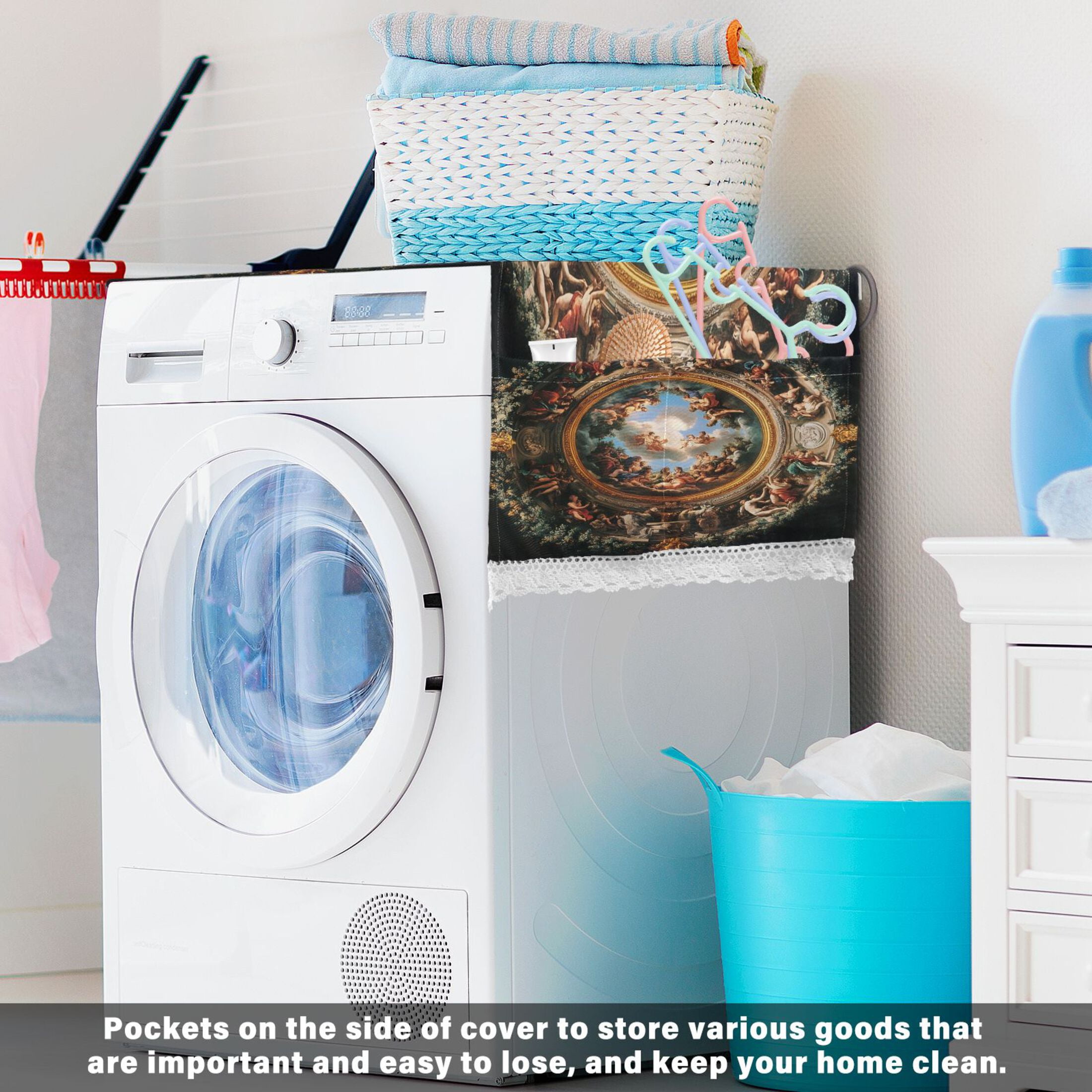 The Baroque PatternWasher and Dryer Covers Dust-Proof and Oil Resistant Fridge Cover with 4 Storage Pockets Washing Machine Top Cover for Laundry Kitchen Home 51.2 x 22 In