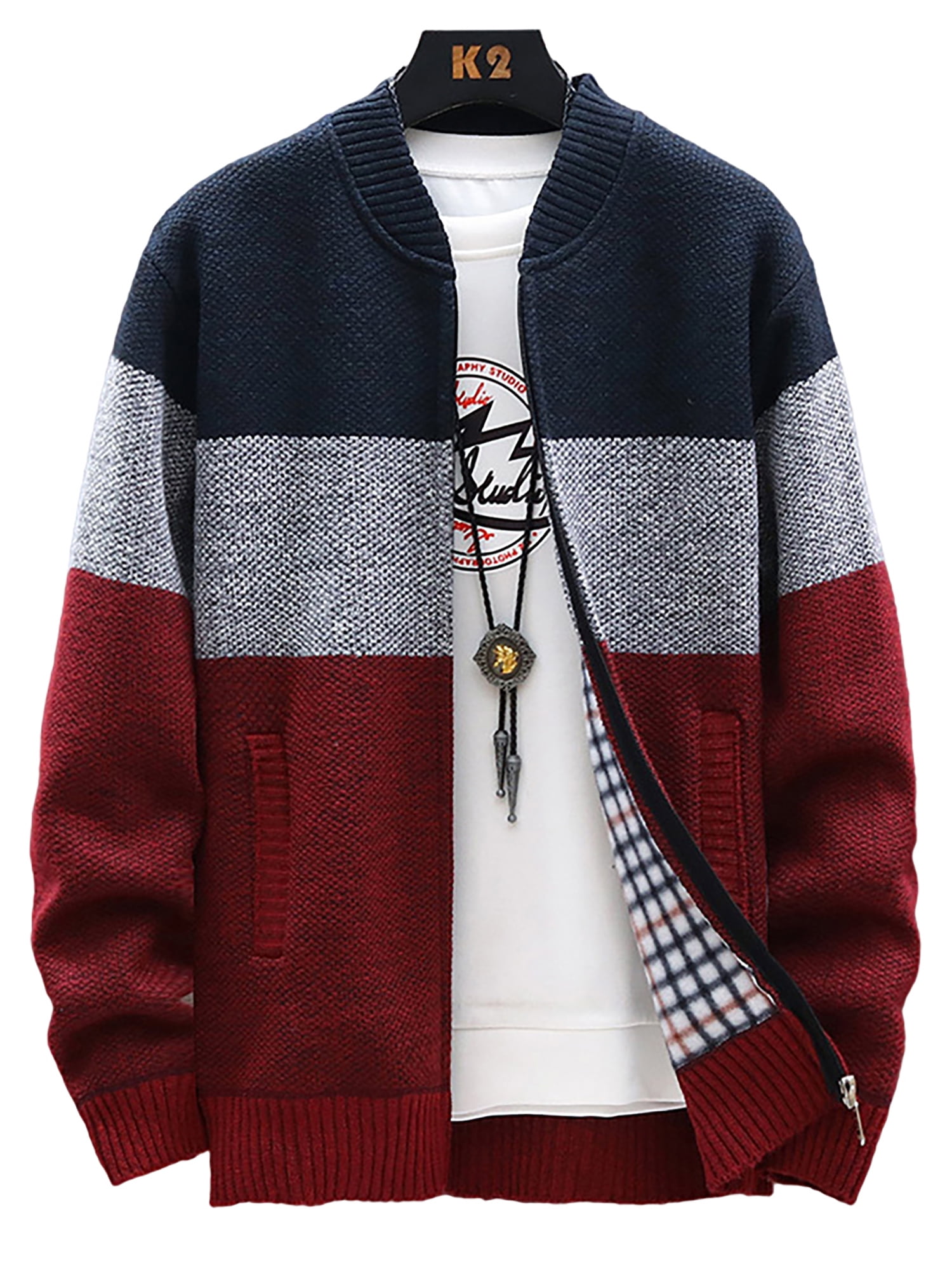 Generic Mens Casual Slim Fit Full Zip Thick Knitted Cardigan Sweater with Pockets Generic Mens Casual Slim Fit Full Zip Thick Knitted Cardigan Sweater with Pockets