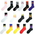 thumbnail image 5 of Milue Japanese Harajuku Women Men Flame Print Crew Socks Hip Hop Contrast Color Ribbed Casual Sports Street Skateboard Mid Tube Anklet Hosiery, 5 of 20