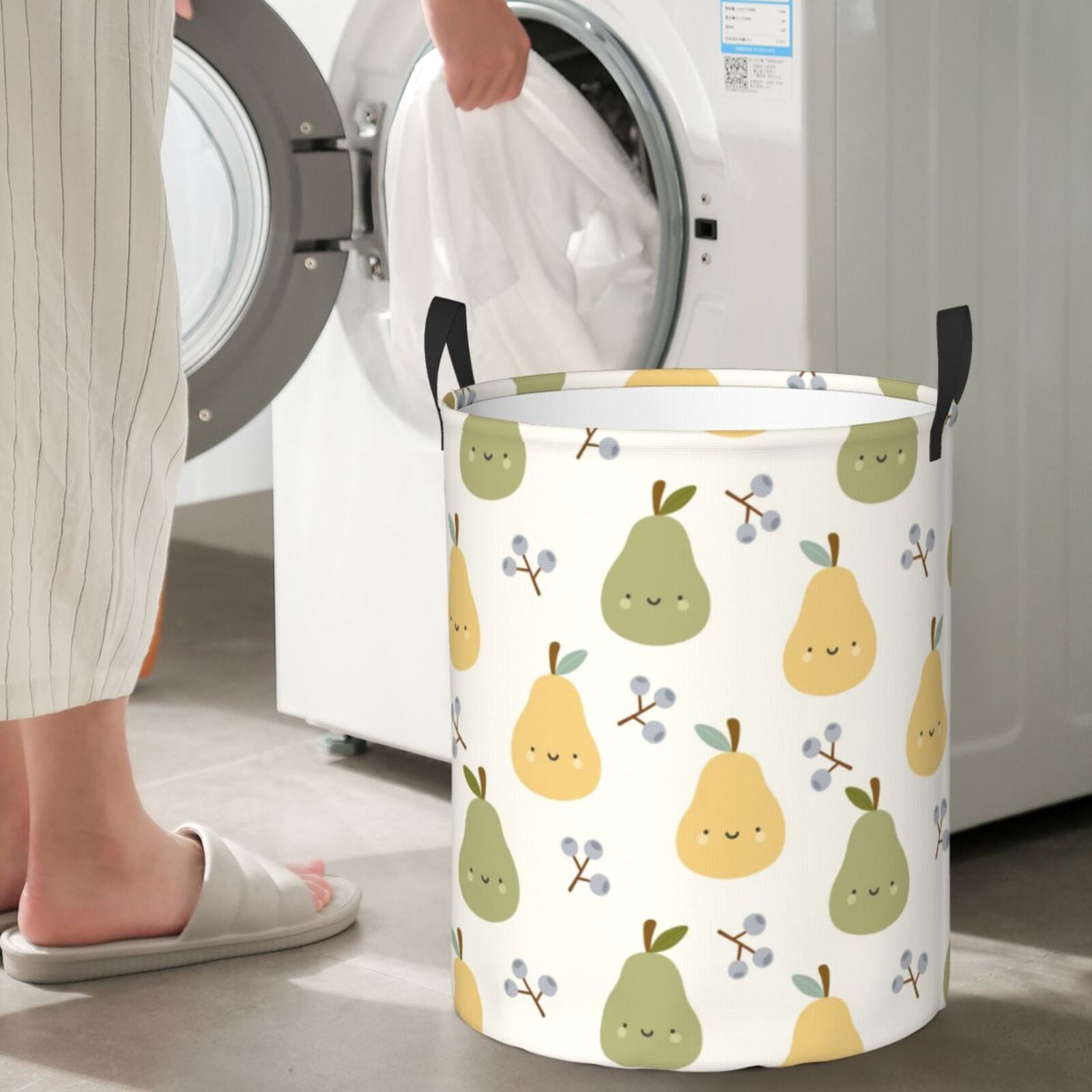 Large Laundry Basket with Handles - Cute Pear Green Yellow Kids Baby Dirty Clothes Laundry Hamper for Bedroom Aesthetic