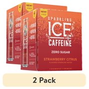 (2 pack) Sparkling Ice +Caffeine Zero Sugar Flavored Sparkling Water, Strawberry Citrus 4PK