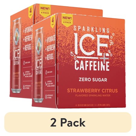 (2 pack) Sparkling Ice +Caffeine Zero Sugar Flavored Sparkling Water, Strawberry Citrus 4PK