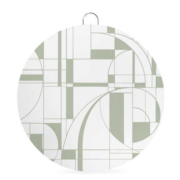 Welcome Sign for Front Door, Sage Green Round Metal Wall Art Wreaths, Modern Abstract Minimalist Geometric Lines Boho Outdoor Indoor Wall Hanging Sign for Porch Decor Housewarming Gifts 7.9 Inch