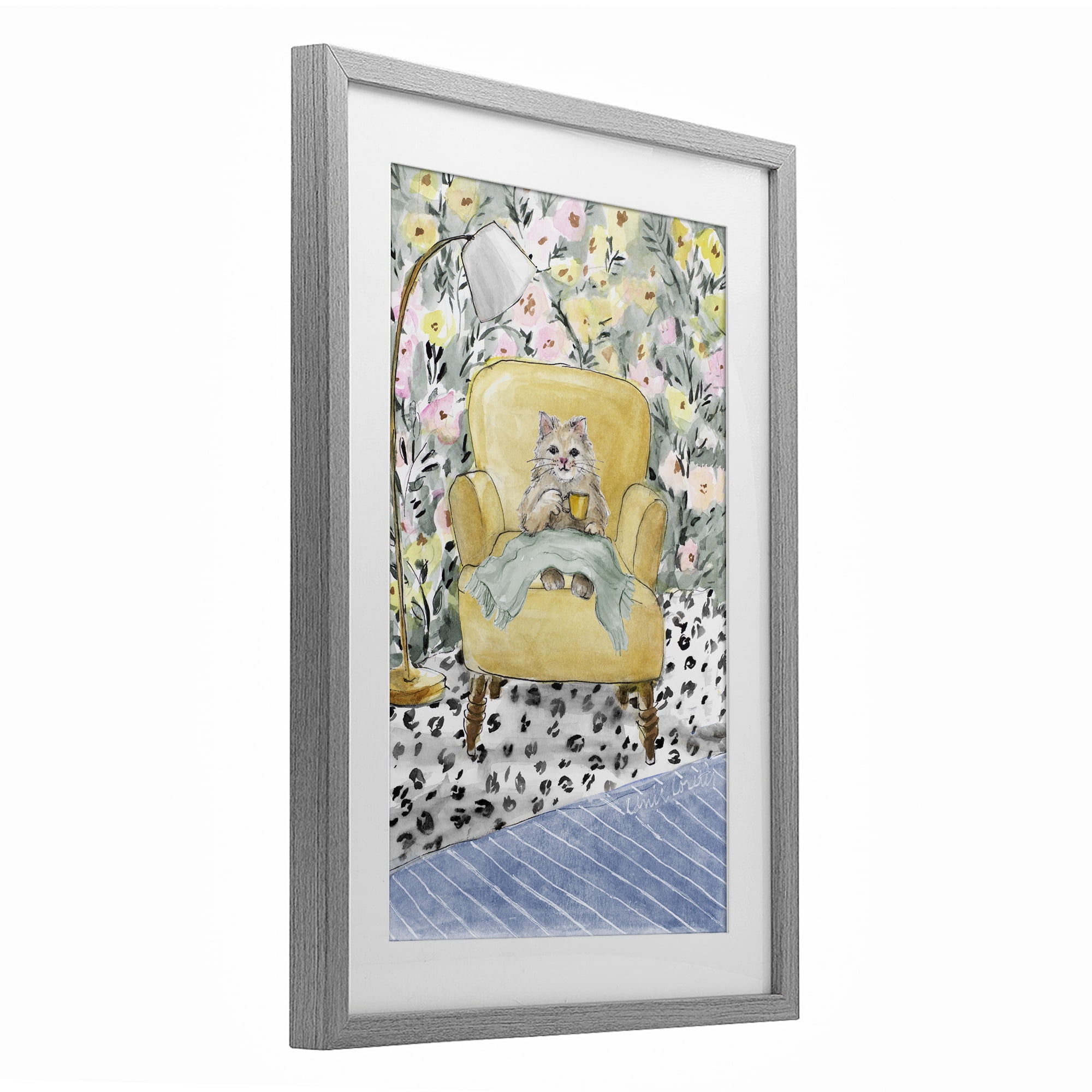 Stupell Industries Cozy Cat Relaxing Gray Framed Print Under Glass, design by Lanie Loreth