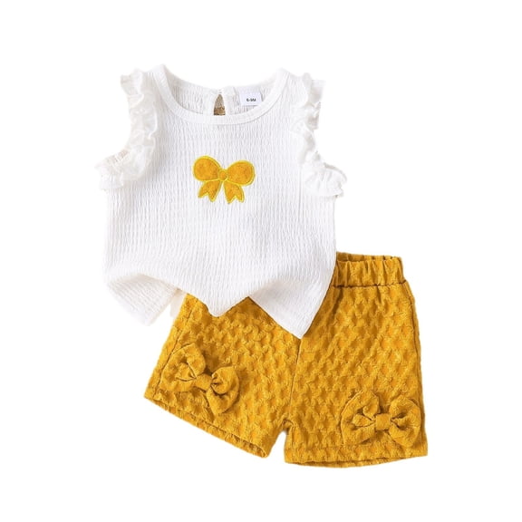 Bobifish Toddler Girls Outfit Sets Sleeveless Butterfly Embroidered Vest Top Bow Shorts Hangout Wear Children Girls Sets