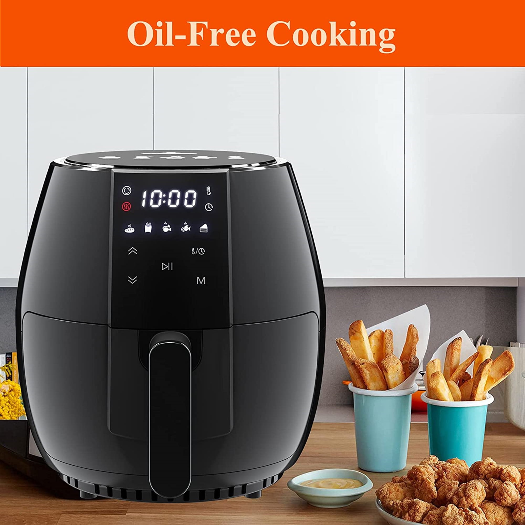 Sanptent 5.8 Quart Air Fryer, Electric Hot Oven Oilless Multifunctional Cooker with Digital LED Touchscreen, Auto Shut-off, ETL Certified, Best Present Gift (Black)