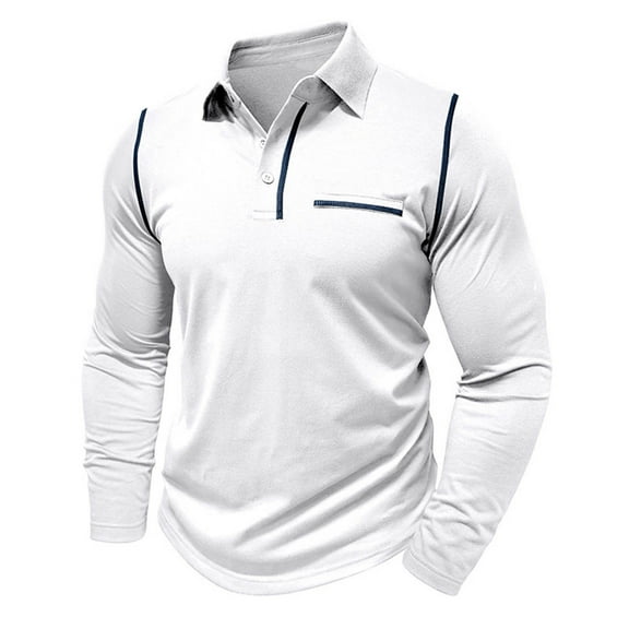 fatyb Mens Long Sleeve Golf Shirts Cotton Collared Tee Tops for Men Casual Button T-Shirts with Pocket