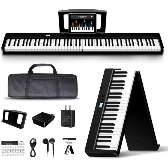 Terence 88-Key Folding Digital Piano Keyboard, Weighted, Full Size with 2X5W Speakers, Music Stand, Earphones and Sustain Pedal