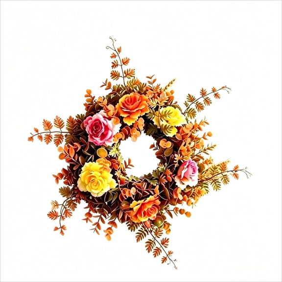 Harvest Fall Wreath for Outdoor Decor | Eucalyptus and Rose Design for Front Doors, Walls, and Mantels