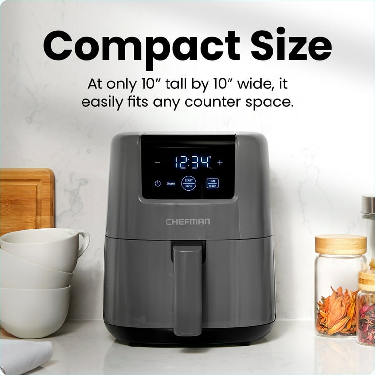 Chefman 2 Qt Compact Air Fryer w/ Digital Display and Shake Reminder - Grey, New Chefman 2 Qt Compact Air Fryer w/ Digital Display and Shake Reminder - Grey, New