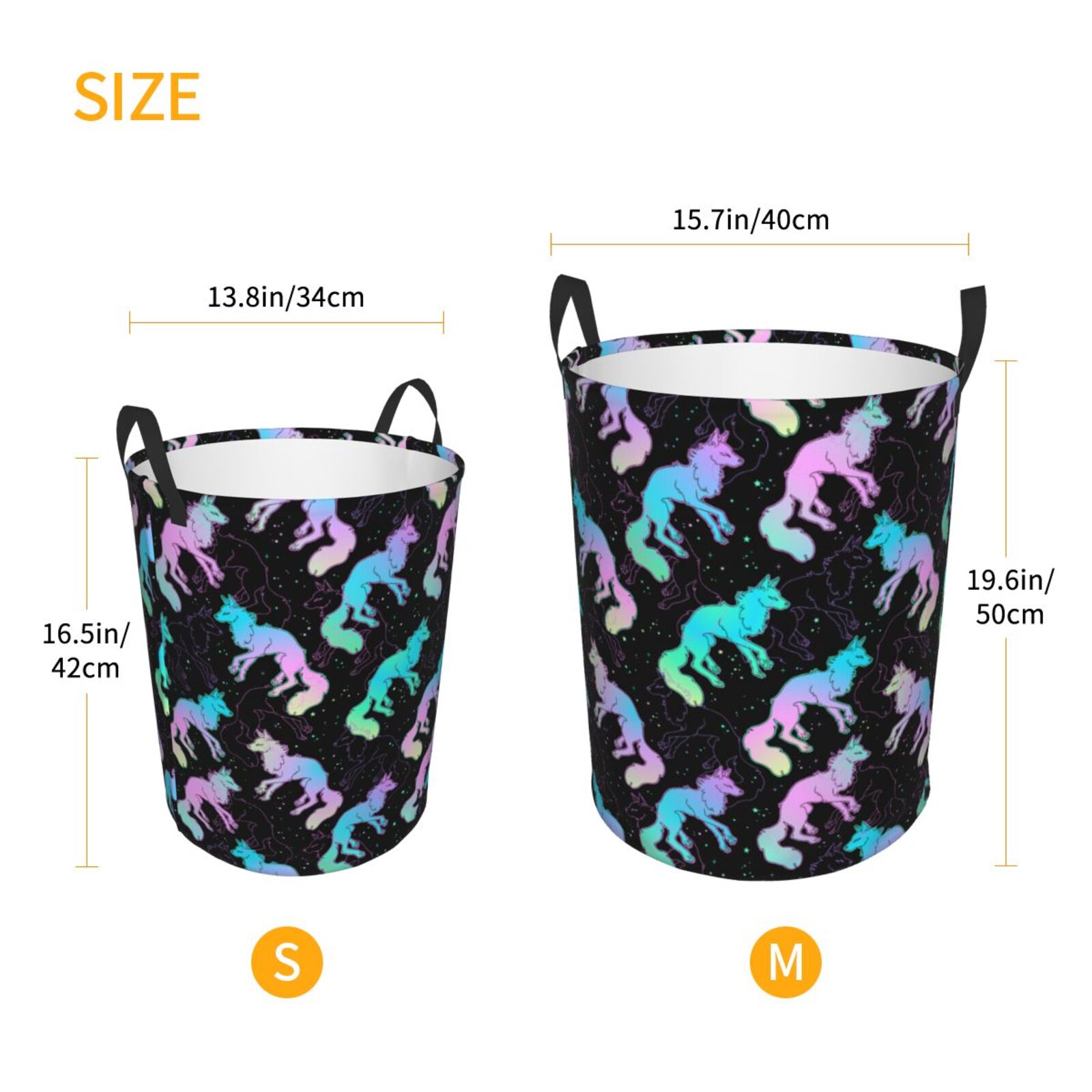 Large Laundry Basket with Handles - Dazzling Color Fox Kids Baby Dirty Clothes Laundry Hamper for Bedroom Aesthetic