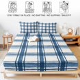 thumbnail image 5 of Twin Sze Fitted Sheet Set - Blue Plaid 2 Piece Bedding Sets 16" Deep Pocket Fitted Sheet with 1 Pillowcase, Gingham Check Minimalist Modern Grid Farmhouse Brushed Microfiber Hotel Luxury Bed Sheets, 5 of 9