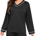 thumbnail image 7 of Women Fashionable Casual Loose Solid Color V Neck Long Sleeved Pants Pajama Set Top Pants Set, 7 of 7