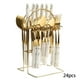 thumbnail image 1 of SUKVPSI Juegos de Cubiertos Juego de 24 Cucharas y Cuchillos con Tenedor con Soporte, Cubiertos con Temática de Patrón de Mármol, Cuchillos, Tenedores y Cucharas Chapados en Oro de Acero Inoxidable, con Mango con Estampado de Mármol Cerámico, 1 of 8