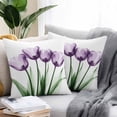 thumbnail image 2 of Waterproof Throw Pillow Covers Set of 2, 20x20 Inch Purple Tulip Floral Decorative Pillowcases Outdoor Pillow Slip Cushion Covers Set for Couch Tent Farmhouse Elegant Botanical Flowers, 2 of 7