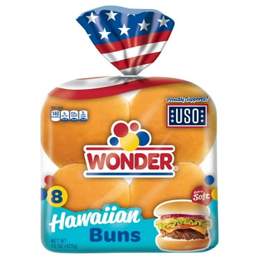 Wonder Bread Hawaiian Buns, White Bread Hamburger Buns, 15 oz, 8 Count