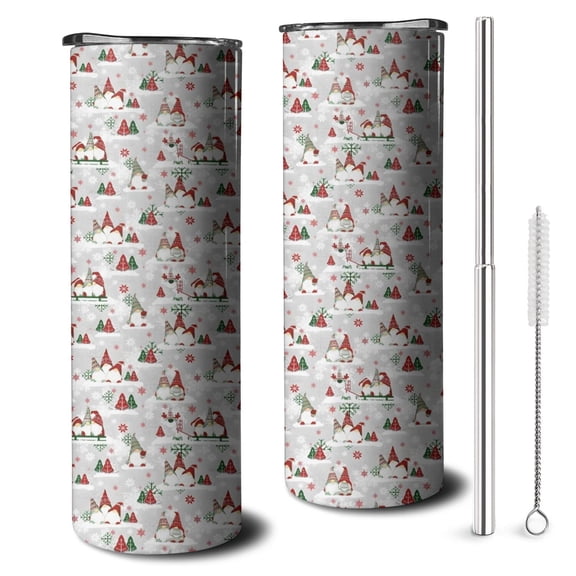 20oz Multicolor Christmas Gnome Pattern Skinny Tumblers Stainless Steel Tumbler with Lid and Straw,Vacuum Insulated Double Wall Travel Tumbler Cups with Cleaning Brush for Coffee,Tea