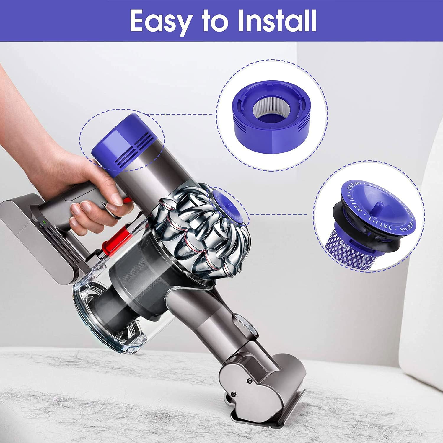 6 Pack Vacuum Filter Replacement Kit For Dyson V7 V8 Animal And V8 Absolute Cordless Vacuum 3 Post Filter 3 Pre Filter Compatible With Dyson V8