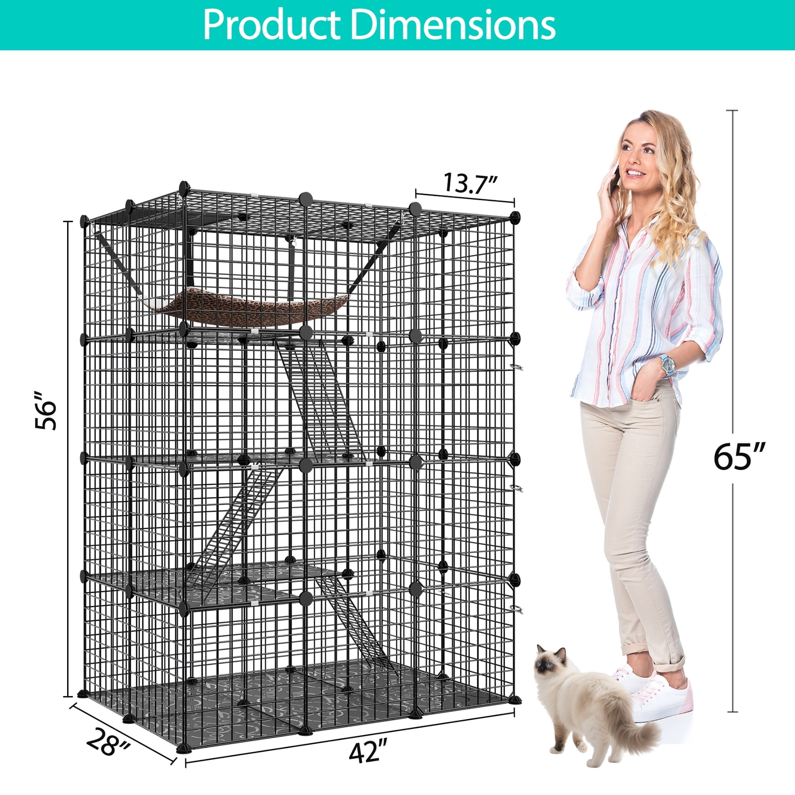 CRXX Large Metal Wire Cat Cage Enclosure – 4-Tier Kennel with Hammock | DIY Playpen & Catio for Indoor/Outdoor Use | Spacious, Durable Cat Habitat for Exercise & Rest