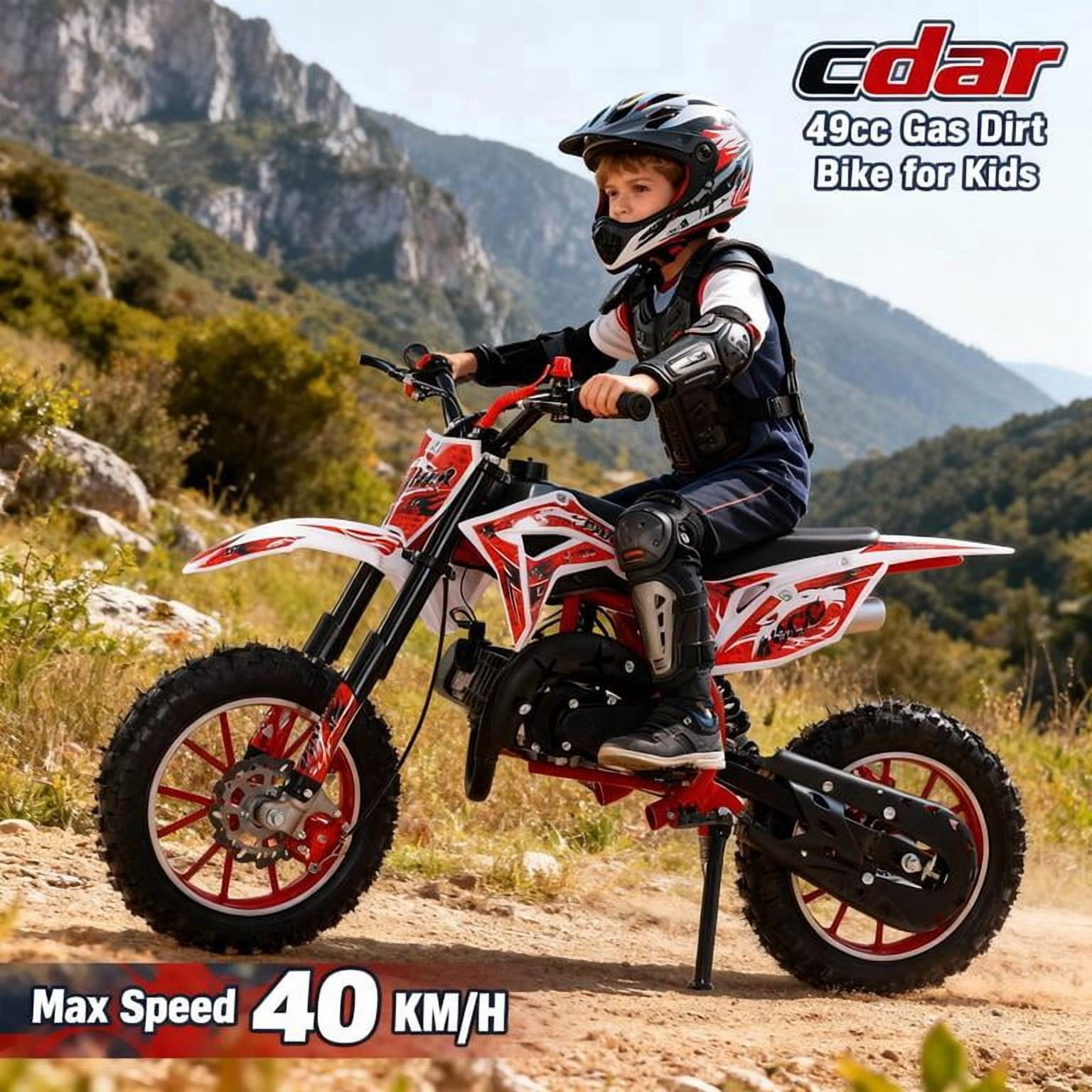 Mohsoe 49cc 2-Stroke Mini Motocross Bike, Gas Powered Kids Dirt Bike with Front & Rear Disc Brakes, 10in Inflatable Off-Road Tires, Alloy Handlebars, Inverted Hydraulic Suspension, Max Speed 40KM/H