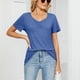 thumbnail image 2 of Camisetas de manga corta con cuello en V para mujer, camisetas informales plisadas de Color puro a la moda para mujer, camisetas de verano para viajes diarios y oficina, 2 of 6