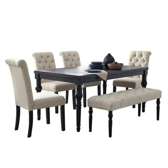 FurniFact Tan Dining Table Set for 6 with Bench and Chairs, For Kitchen or Dining Areas