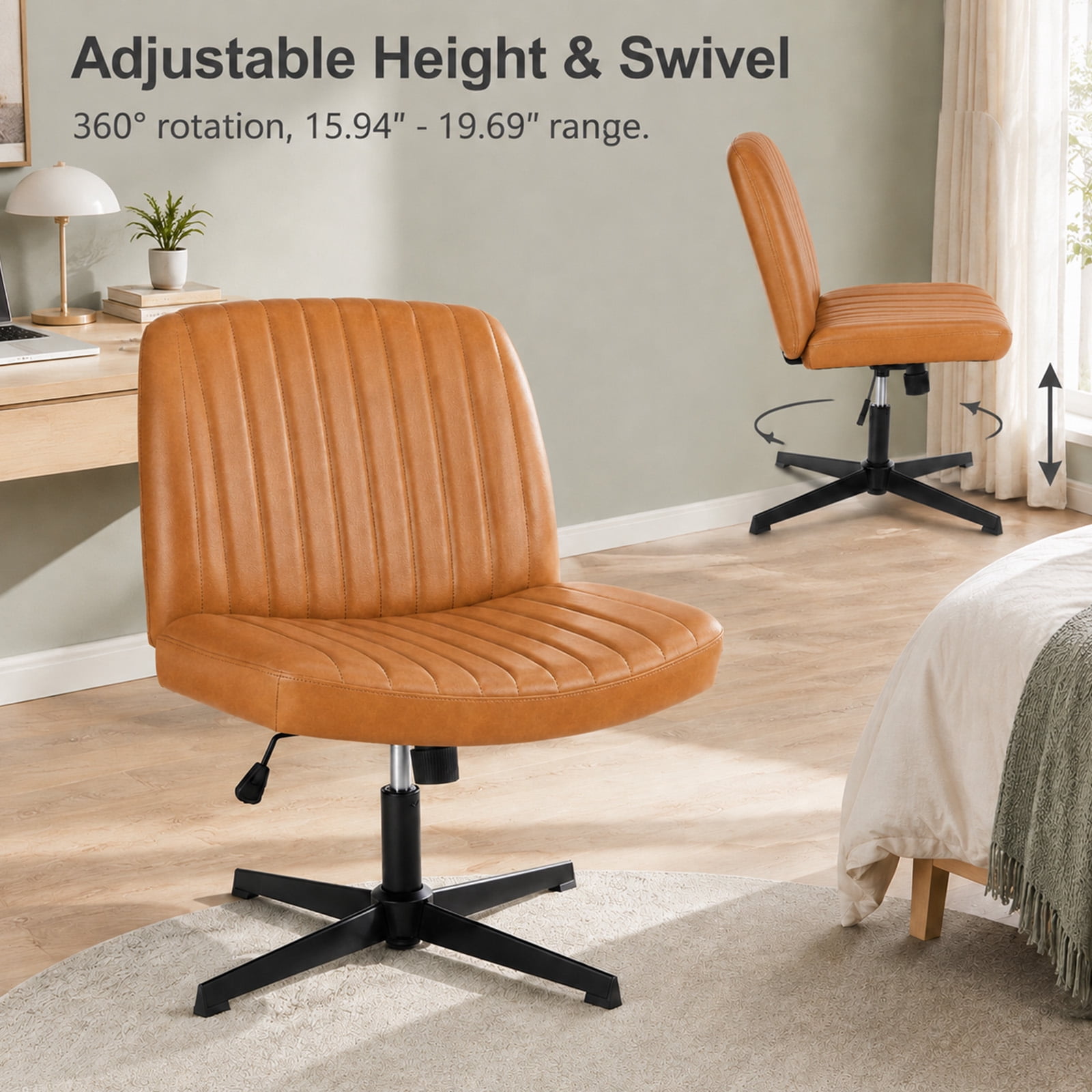 Alvantor Criss Cross Office Chair, No Wheels Armless Swivel, Wide Seat Criss Cross Chair for Home Office & Reading Room