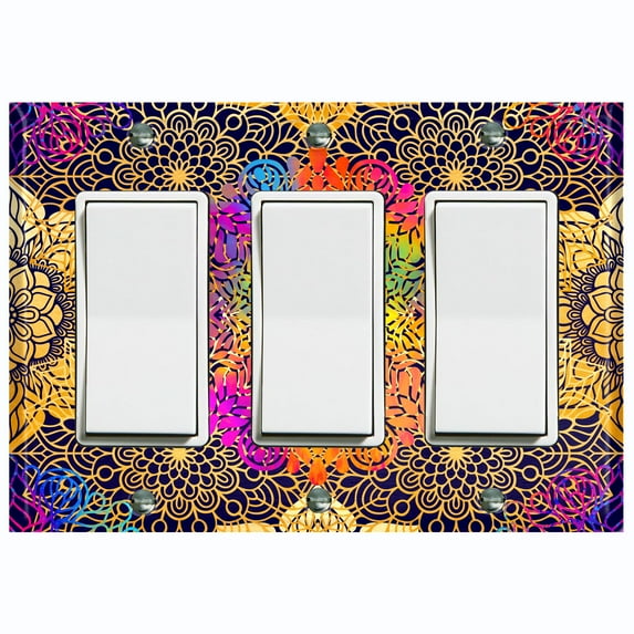 Metal Light Switch Plate Cover Rainbow Mandala Flower Tile Pattern MDL095