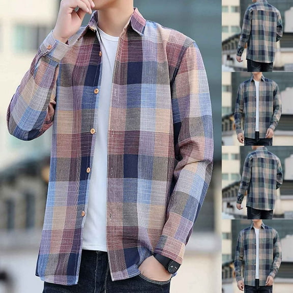 Miluxas Mens Shirts Long Sleeve Lightweight Plaid Shirt Casual Button Down Shirts Jacket Red