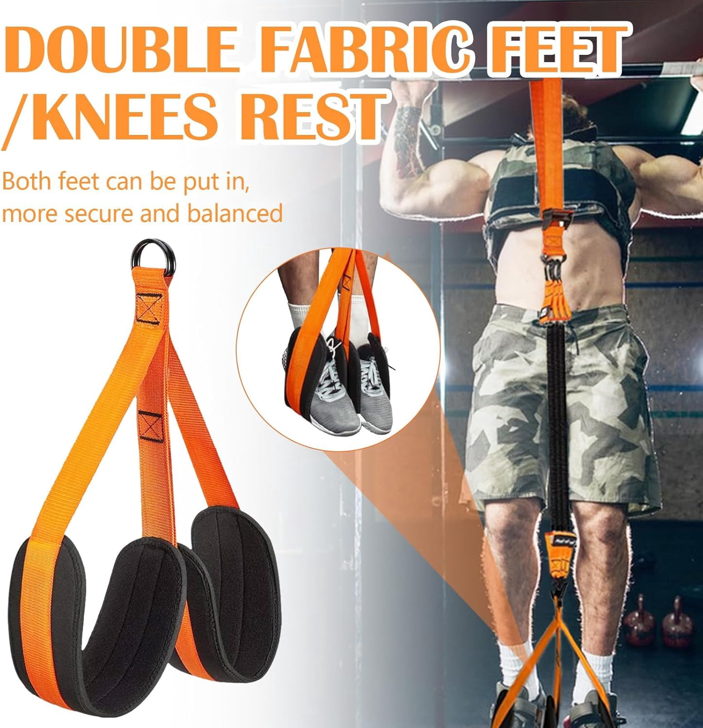 Pull Up Assistance Bands, Heavy Pull Up Bands with 3 Resistance Bands, Resistance Bands for Pull Ups Working Out with Feet Rest,Height Adjustable(Orange)