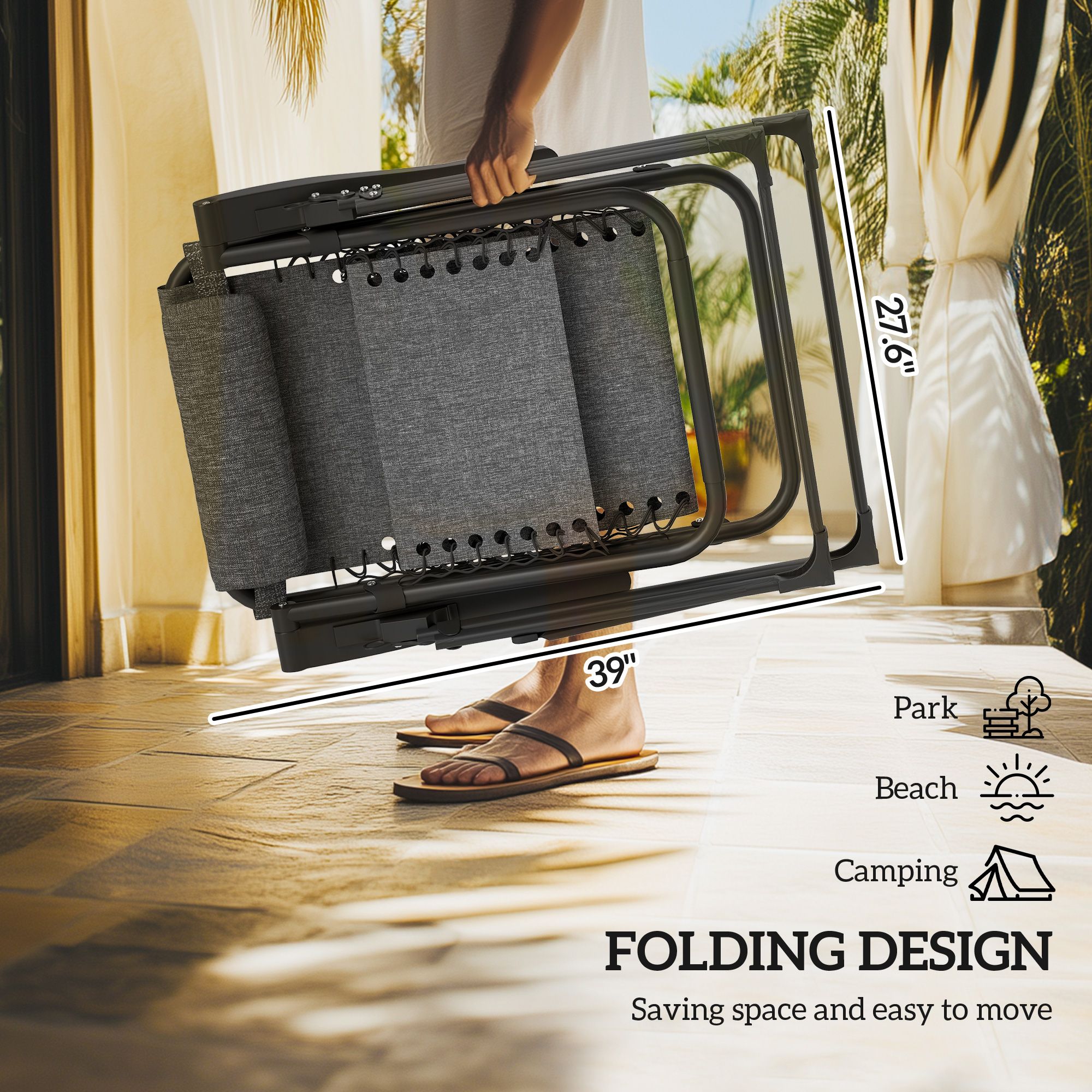 Folding Zero Gravity Lounge Chair with Detachable Thick Cushion, Lockable Reclining Outdoor Anti-Gravity Chair with Side Storage Tray Cupholders Steel Frame Supports 264lbs