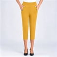 thumbnail image 2 of Plus Size Capri Pants For Womens Liweisiy Elastic High Waisted Slim Fit Stretchy Trousers Casual Oversized Pants Yellow 5XL, 2 of 6