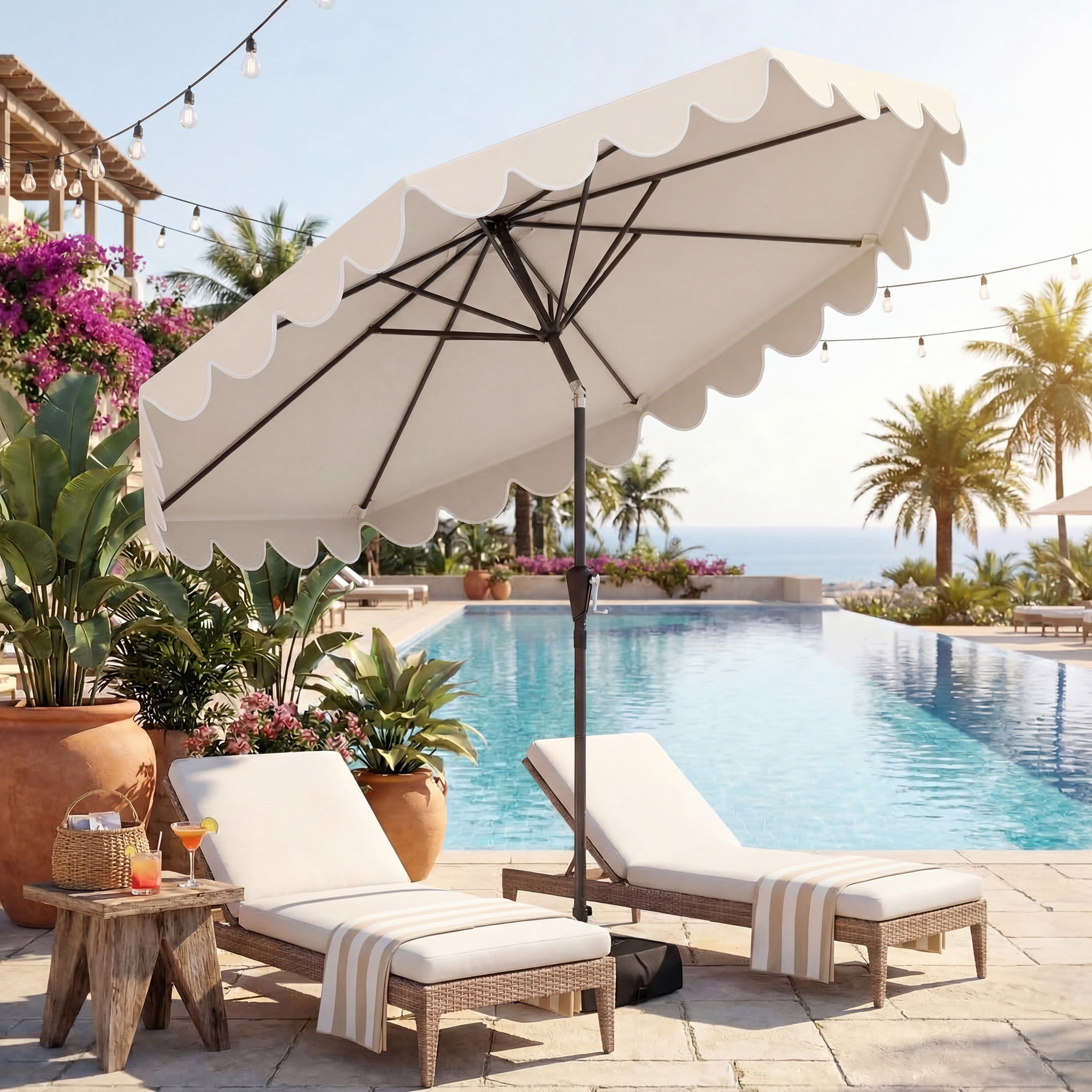 Patiojoy 10 FT Patio Umbrella with Weighted Base Included Outdoor Market Umbrella with Push Button Tilt & Crank Beige