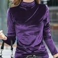 thumbnail image 3 of Ladies' High Neck Solid Color Velvet Long Sleeved T-shirt Top for Autumn and Winter Interior Matching Base Shirt for Women, 3 of 6