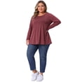 thumbnail image 3 of DARING DIVA Women's Plus Pleated Blouses Crew Neck Soft T-Shirt 2X Burgundy, 3 of 6
