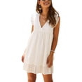 thumbnail image 2 of VISgogo Vestido casual para mujer, manga voladora, cuello en V, ahuecado, color sólido, suelto, vestidos acampanados VISgogo moda, 2 of 6
